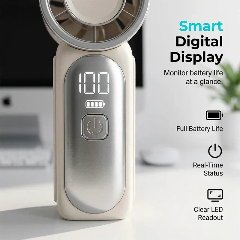 Mini Handheld Fan with LED Display|  6 speeds, 10.7 hours of cool| Weighs nothing – goes anywhere